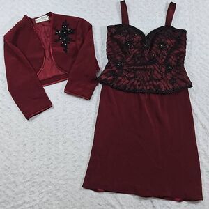 Womens Size 14 Red Dress Montage by Mon Cheri beaded dress jacket formal bridal